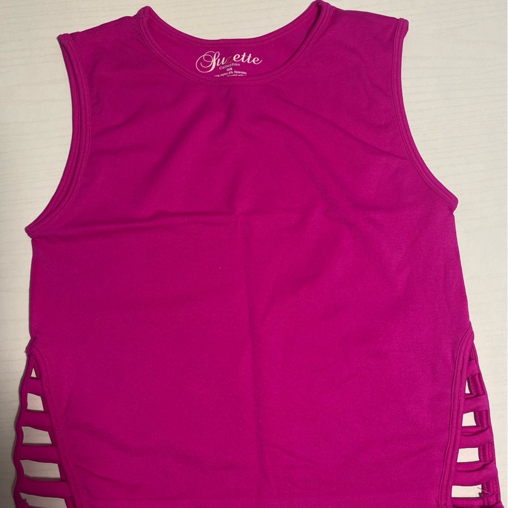Suzette Collection O/S Ribbed High Neck Tank Pink